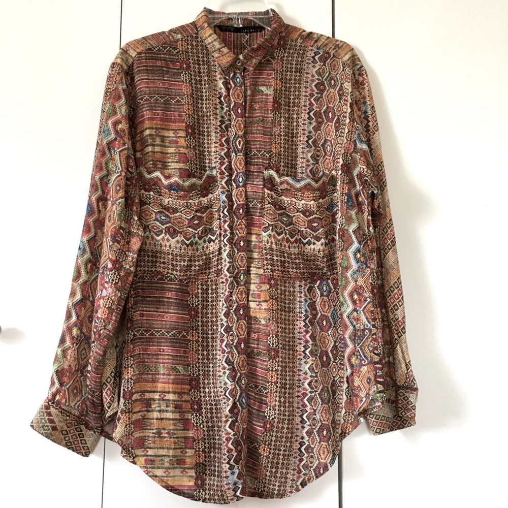 Zara Multicolor Patterned Button Down Shirt